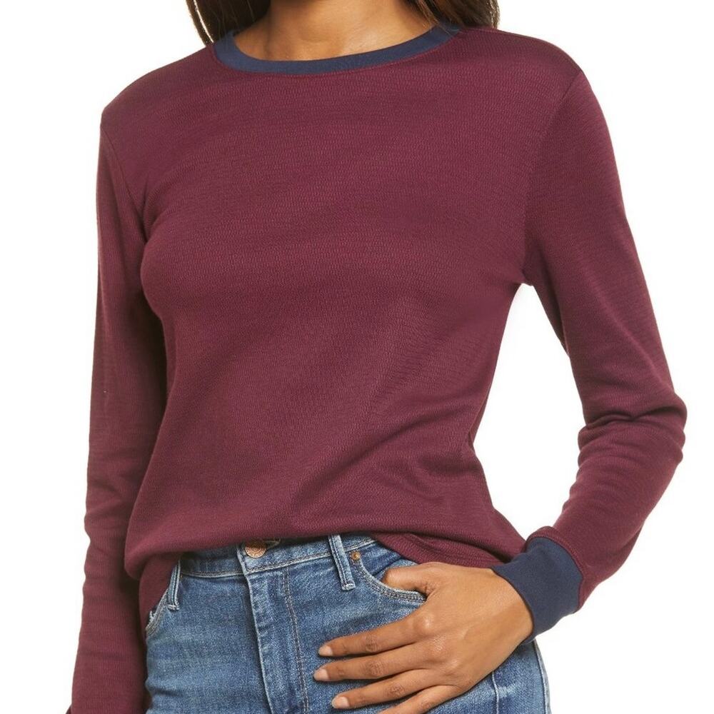 Treasure and Bond Nordstrom Burgundy Navy Waffle Knit Tee Crew